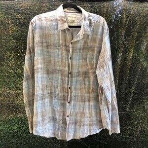 Tasso Elba Men’s Graphic Plaid Long Sleeve Collar Button Down Dress Shirt XL